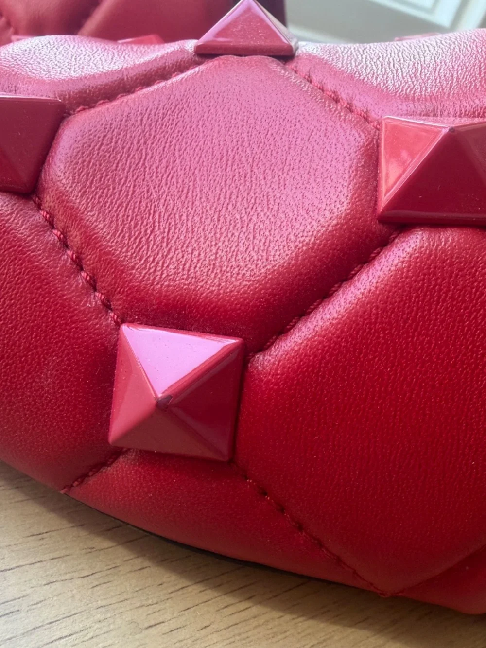 Valentino Garavani Roman Stud Quilted Red Leather Slide Sandals 41.5
